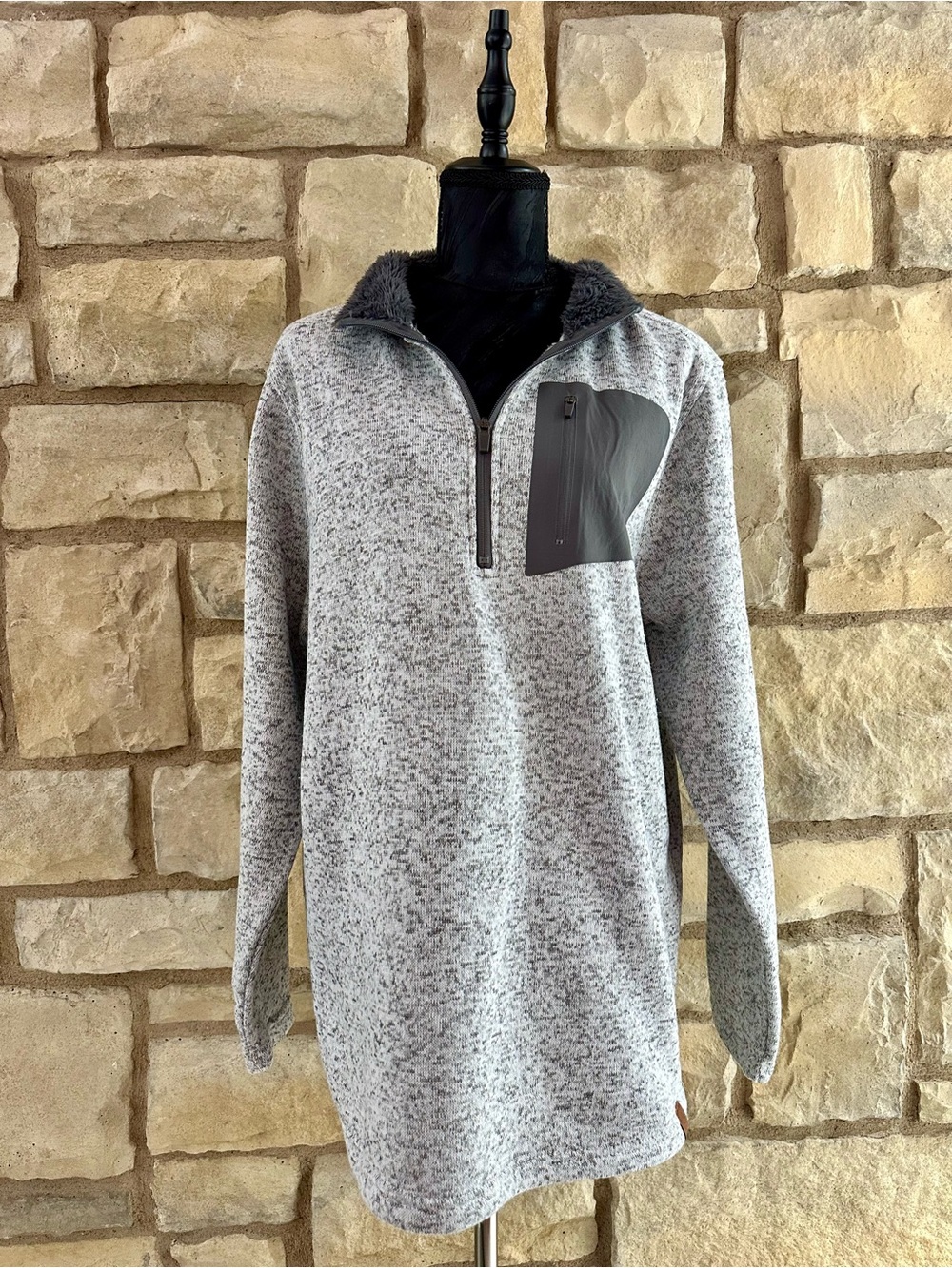 Heather Gray Women's Zip-Up Sherpa Pullover with Contrast Chest Pocket